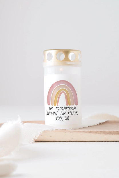 Grabkerze Regenbogen Pink mit Spruch